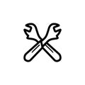 Wrench Crossed Line Icon In Flat Style For App, UI, Websites. Black Spanner Icon Vector Illustration