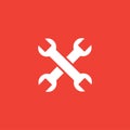Wrench Crossed Red Icon On White Background. Red Flat Style Vector Illustration