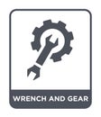 wrench and gear icon in trendy design style. wrench and gear icon isolated on white background. wrench and gear vector icon simple Royalty Free Stock Photo