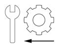 Wrench and Gear Symbol with Directional Arrow Tools and Process Workflow Concept Royalty Free Stock Photo