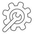 Wrench and gear thin line icon. Service tools vector illustration isolated on white. Repair outline style design