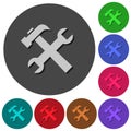 Wrench and hammer icons with shadows on round backgrounds