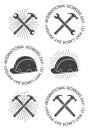 Wrench, hammer and safety helmet Badges/Labels