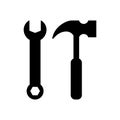 Wrench and hammer silhouette black icons. Wrench and hammer tools icon set.