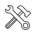 Wrench and hammer vector. Tools icon isolated on white background. Flat contour illustration. Eps 10 Royalty Free Stock Photo