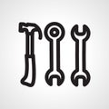 wrench with hummer, tools set icon. wrench with hummer line icon