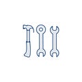 Wrench with hummer, tools set icon. wrench with hummer line hand drawn pen style line icon