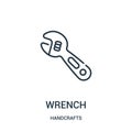 wrench icon vector from handcrafts collection. Thin line wrench outline icon vector illustration. Linear symbol for use on web and