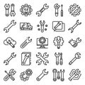 Wrench icons set, outline style