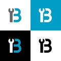Wrench and letter B logo template, repair service tool icon design - Vector