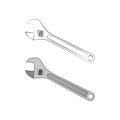 Wrench for nuts. Adjustable spanner. One line art Royalty Free Stock Photo