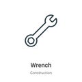 Wrench outline vector icon. Thin line black wrench icon, flat vector simple element illustration from editable construction