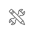 Wrench and pencil outline icon