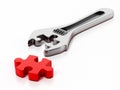 Wrench and puzzle part isolated on white background. 3D illustration Royalty Free Stock Photo