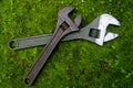 Wrench screw spanner stock images green back ground