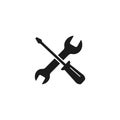 Wrench and screwdriver crossed Work tool Icon, Vector isolated flat design illustration