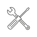 Wrench and screwdriver outline icon. Toolkit symbol. Vector illustration.