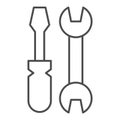 Wrench and screwdriver thin line icon, house repair concept, tools sign on white background, wrench and screwdriver icon Royalty Free Stock Photo