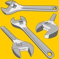 Wrench silver various perspective yellow background