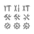 Wrench or spanner and hammer, screwdriver crossed icon set. Royalty Free Stock Photo