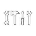 Wrench or spanner and hammer, screwdriver line icon set Royalty Free Stock Photo