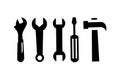 Wrench, Spanner, Screwdriver And Hammer Icon In Flat Style For App, UI, Websites. Black Vector Icon Royalty Free Stock Photo