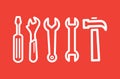 Wrench Spanner Screwdriver And Hammer Line Red Icon On White Background. Red Flat Style Vector Royalty Free Stock Photo