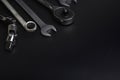 The wrench steel tools for repair on black background. Royalty Free Stock Photo