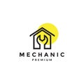 Wrench tool service with home line logo symbol icon vector graphic design illustration idea creative Royalty Free Stock Photo