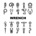 wrench tool spanner repair icons set vector
