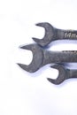 wrenches in several different sizes on a white background Royalty Free Stock Photo