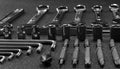 Wrenches, spanners and bits at hardware shop Royalty Free Stock Photo