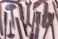 Wrenchs,various tools on wooden background Royalty Free Stock Photo