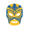 Wrestler luchador mask template. Wrestling suit item with yellow blue mexican tracery