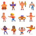 Wrestler vector masked man character and masking luchador in wrestling fight illustration set of wrestle sportsman in Royalty Free Stock Photo