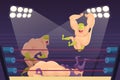 Wrestlers fighting. Sport cartoon mortal background with combat characters luchadors vector mascots