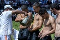 Wrestlers has olive oil applied to their bodies at the Kirkpinar Turkish Oil Wrestling Festival, Ed