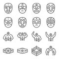 Wrestling icon illustration vector set. Contains such icon as wrestle, wrestling, Bodybuilding, Championship, Belt, Bodybuilder, a