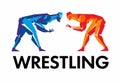 Wrestling Stylized figures of red and blue athlete prepare for battle