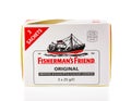Fisherman`s Friend, original flavour lozenges on white background.