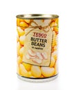 Tesco butter beans in water on white background. Royalty Free Stock Photo