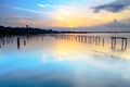 Wrick and Beautiful sunrise at Tg Aru beach, Labuan. Malaysia Royalty Free Stock Photo