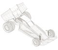 Wrieframe toy sports car. View isometric. Machine wireframe from black lines isolated on a white background. 3D Vector