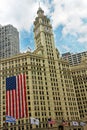 Wrigley building with American Flag Royalty Free Stock Photo