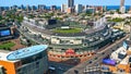 Wrigley Field in Chicago from above - home of the Chicago Cubs - aerial photography - CHICAGO, ILLINOIS - JUNE 06, 2023 Royalty Free Stock Photo