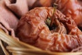 Rotten Apples in the Wicker Basket Royalty Free Stock Photo