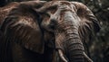 Wrinkled elephant head, close up portrait of endangered African mammal generated by AI