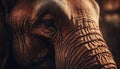 Wrinkled elephant portrait, cute and strong pachyderm generated by AI