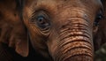 Wrinkled elephant trunk, tusk, and sad eyes generated by AI Royalty Free Stock Photo