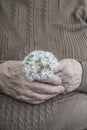 Wrinkled hand of a senior person holding flower Royalty Free Stock Photo